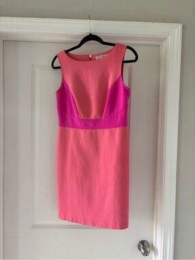 Sleeveless Pink Sheath Dress with Contrast Panels
